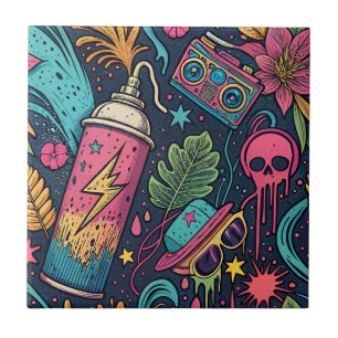 Neon-Straßen-Graffiti-Tropisches-Urban-Art-Muster Fliese