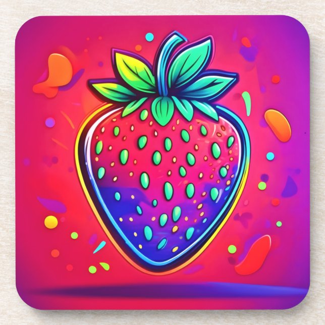 Neon Strawberry Pop Getränkeuntersetzer (Vorderseite)