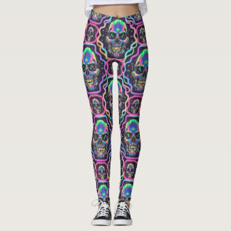 Neon Style Skulls inspiriert in den 80er Jahren Leggings