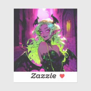 Neon Succubus Demon Anime Girl Aufkleber