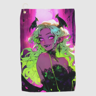 Neon Succubus Demon Anime Girl Golfhandtuch