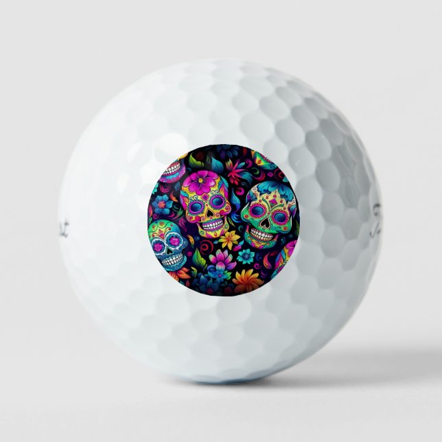 Neon Sugar Skull Golfball (Vorderseite)