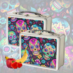 Neon Sugar Skull Metall Brotdose