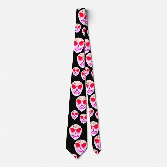 Neon Sugar Skull Muster Halloween Schwarz Krawatte (Vorderseite)