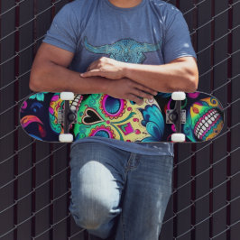 Neon Sugar Skull Skateboard