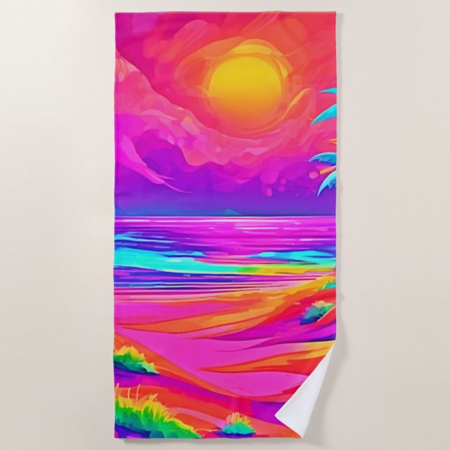 Neon Sun & Beach Bliss Strandtuch (Vorderseite)
