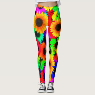 Neon Sunflowers 1960er Hippy Leggings