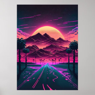 Neon Sunrise Over the Mountains Poster