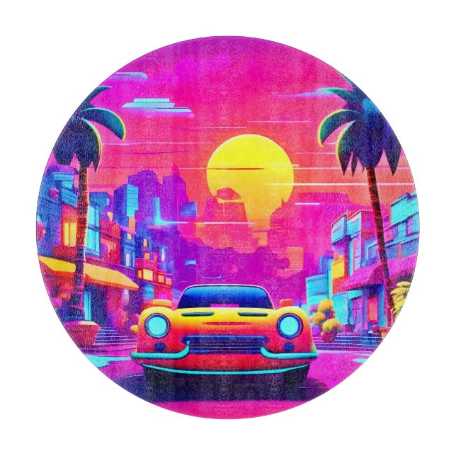 Neon Sunset City Drive Schneidebrett (Vorderseite)
