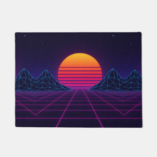 Neon Sunset Grid - Retro-Futuristische Synthwave S Fußmatte
