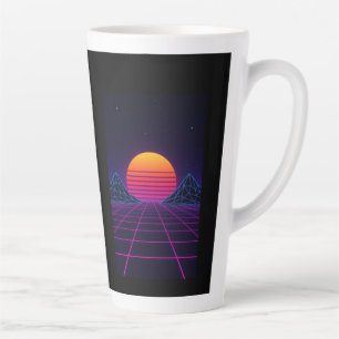 Neon Sunset Grid - Retro-Futuristische Synthwave S Milchtasse