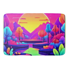 Neon Sunset Landschaft Badematte