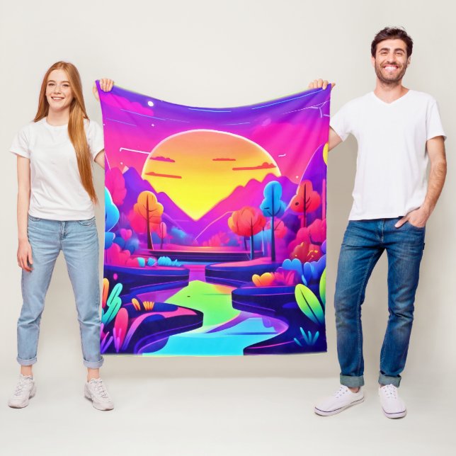 Neon Sunset Landschaft Fleecedecke (Beispiel)