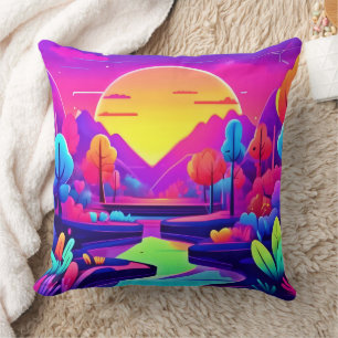 Neon Sunset Landschaft Kissen