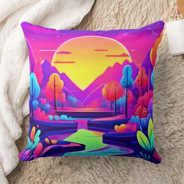 Neon Sunset Landschaft Kissen (Decke)