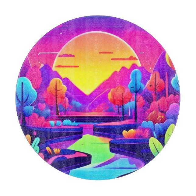 Neon Sunset Landschaft Schneidebrett (Vorderseite)