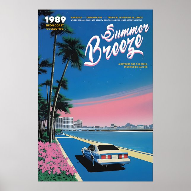 Neon Sunset Miami Art Print 80s Retro Summer Poster (Vorne)