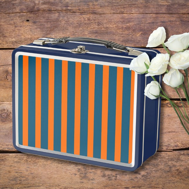 Neon Sunset Orange und Ocean Blue Cool Streifen Metall Brotdose (Von Creator hochgeladen)