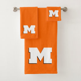 Neon Sunset Orange und White 3D Big Modern Initial Badhandtuch Set