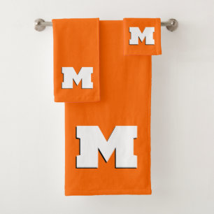 Neon Sunset Orange und White 3D Big Modern Initial Badhandtuch Set