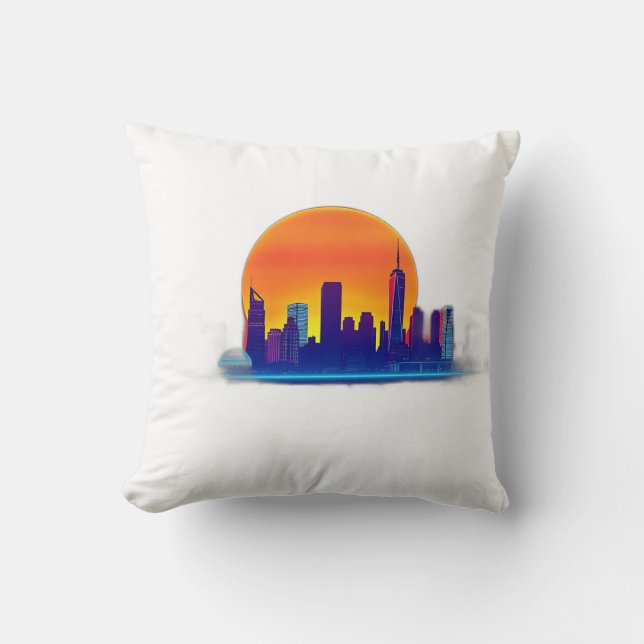 Neon Sunset Skyline mit Brick Texture Kissen (Vorderseite)