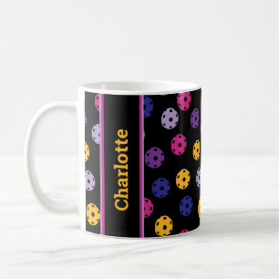 Neon sur le pickleball noir, tasse de café de nom 