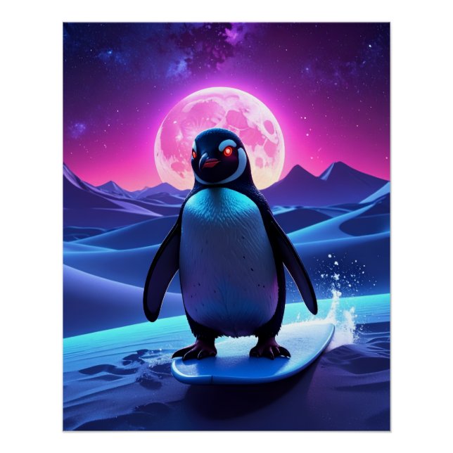 Neon Surf Penguin Poster (Vorderseite)
