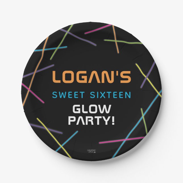 Neon Sweet 16 Birthday Glow Party Pappteller (Vorderseite)
