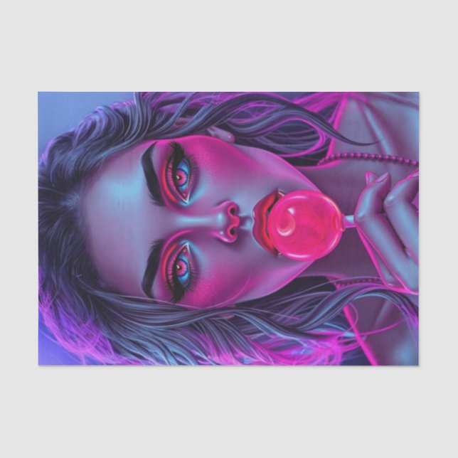 Neon Sweetheart - Frau mit Lollipop Decoupage Seidenpapier (Vorderseite)
