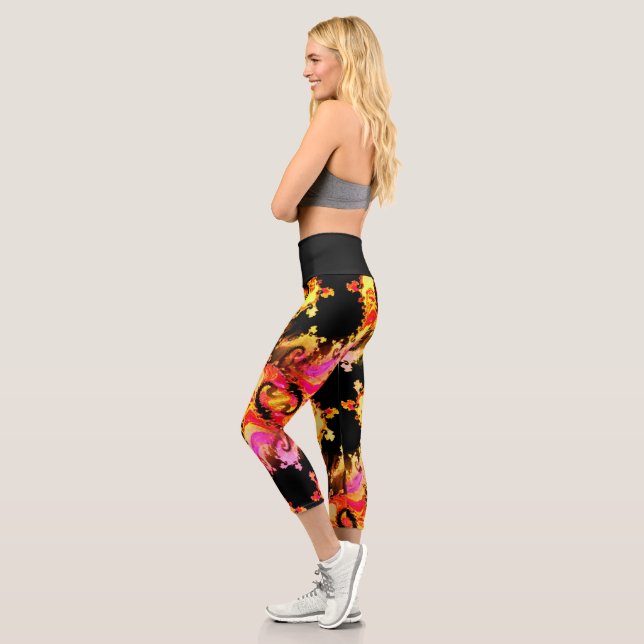 Neon Swirl Fire High Waist Capri Leggings (Links)