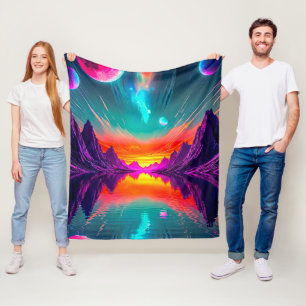 Neon-Synthwave-Alien-Planet-Retro-Gamer Fleecedecke