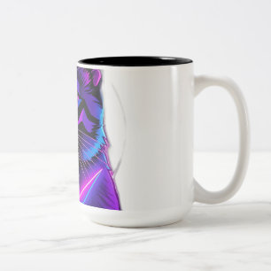 Neon Synthwave Cat Art Zweifarbige Tasse