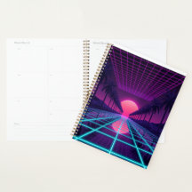 Neon Synthwave Grid Schreibtischunterlage - Retro 