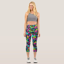 Neon-Tarnmuster Capri Leggings