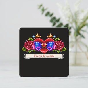 Neon-Tattoo-Stil Herz-Einladung Liebe Save The Date