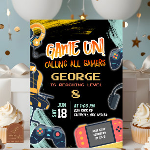 Neon Teenager Gamer Boy Geburtstagsparty Einladung