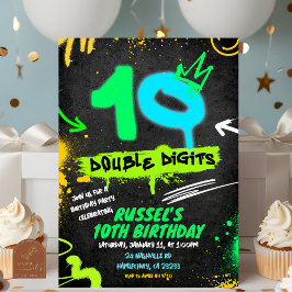 Neon Teenager Grafitti 10 double digit Birthday Einladung