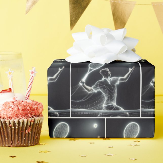 Neon Tennis Player Geschenkpapier (Geburtstagsparty)