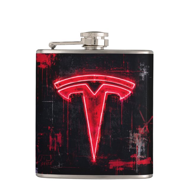 Neon-Tesla-Logo-Kunst Flachmann (Vorderseite)