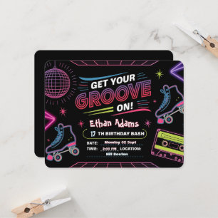 Neon Thème Anniversaire Carte d'invitation