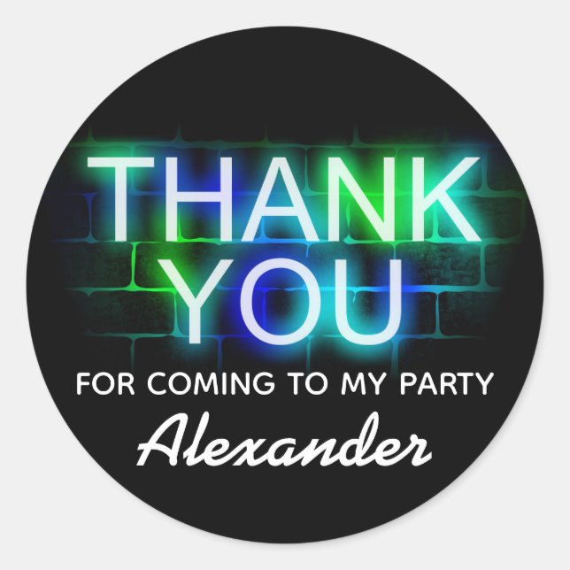 Neon Themed Geburtstagsparty Danke Stickers (Vorderseite)