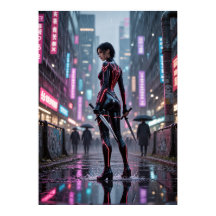 Neon Thorns - Cyberpunk Rose Assassin Poster