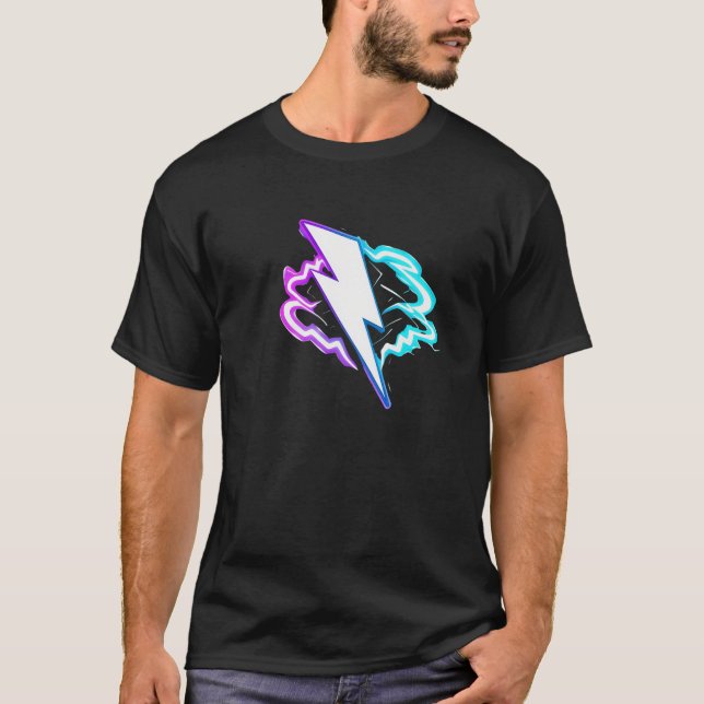 Neon Thunder Retro Lightning Power Design T-Shirt (Vorderseite)