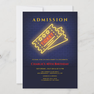 Neon Ticket to Party Einladung