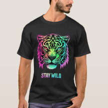 Neon Tiger Face T - Shirt mit Bold 3D BLEIBE WILD