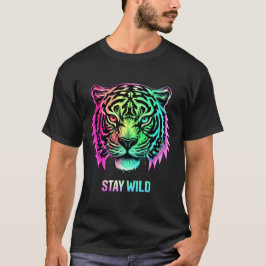 Neon Tiger Face T - Shirt mit Bold 3D BLEIBE WILD