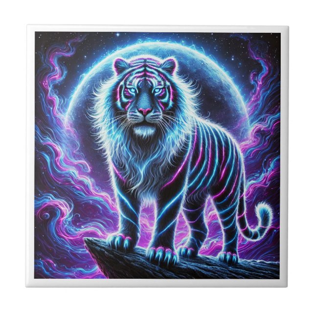Neon Tiger glühende Keramik Tile Design. Fliese (Vorderseite)