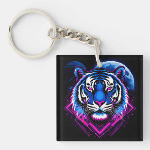 Neon-Tiger-Illustration mit geometrischen Formen Schlüsselanhänger