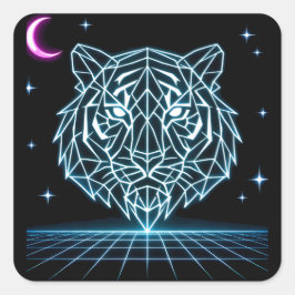 Neon-Tiger-Synthwave – Elektrischer Retro-Striker Quadratischer Aufkleber