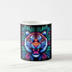 Neon Tiger und Dschungel-Blätter Kaffeetasse